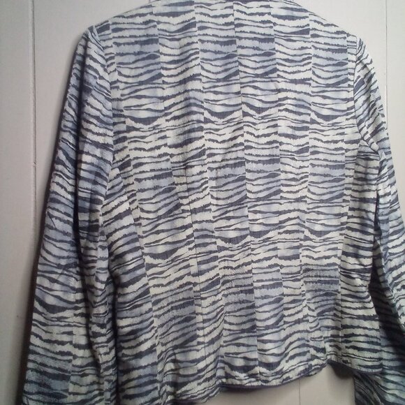 Adrianna Papell Blazer Jacket 6 Lightweight Button Up Tan Gray Patterned Silk - Picture 10 of 14